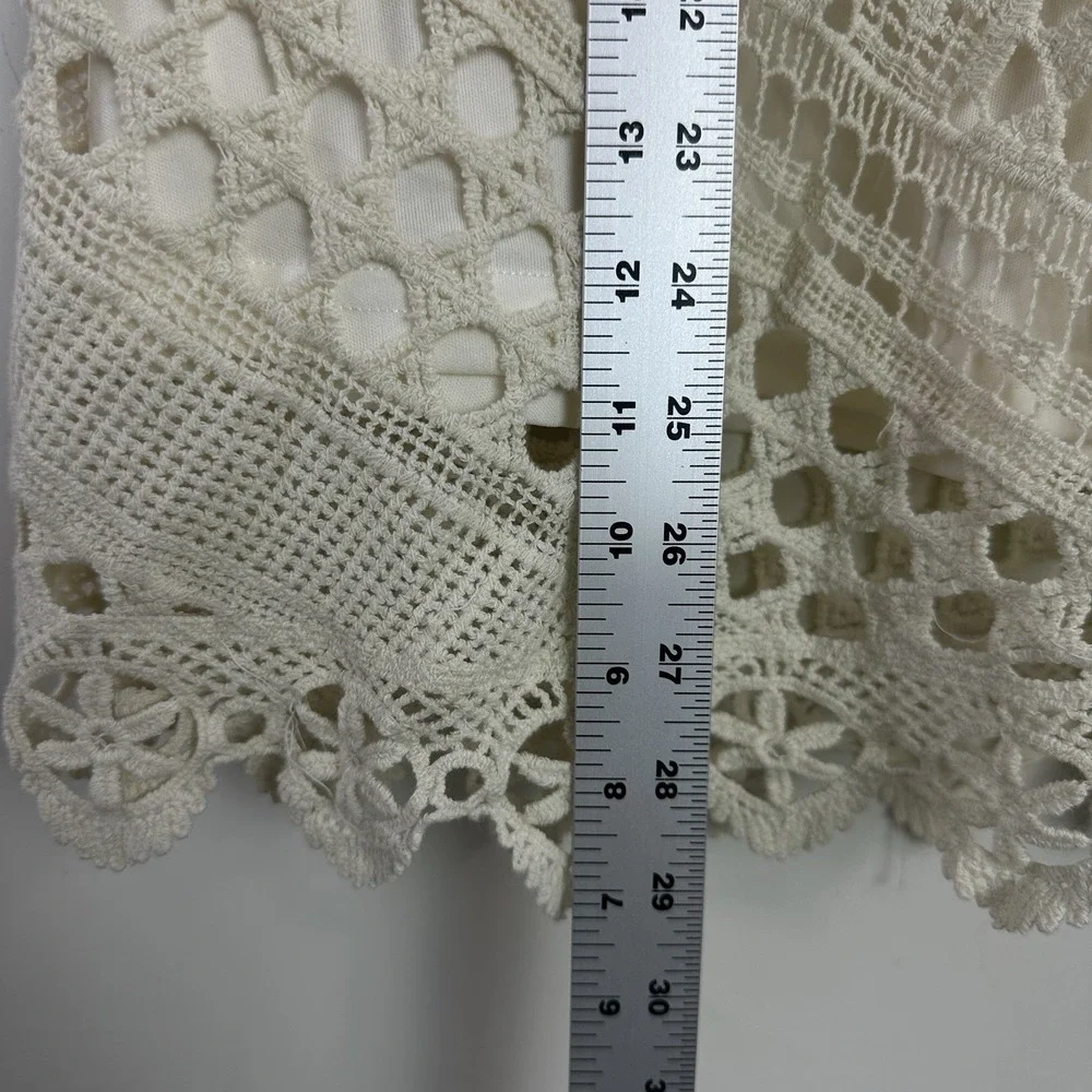 Crochet Lace Pull On Midi Skirt Womens XL Ivory Festival Fairy Boho Western - Picture 4 of 6